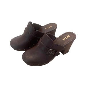 Mia Vintage Y2K Women’s Leather Platform Heels Mules Clogs Brown Size 7.5Medium.